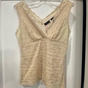 New York & Company Beige Lace Top